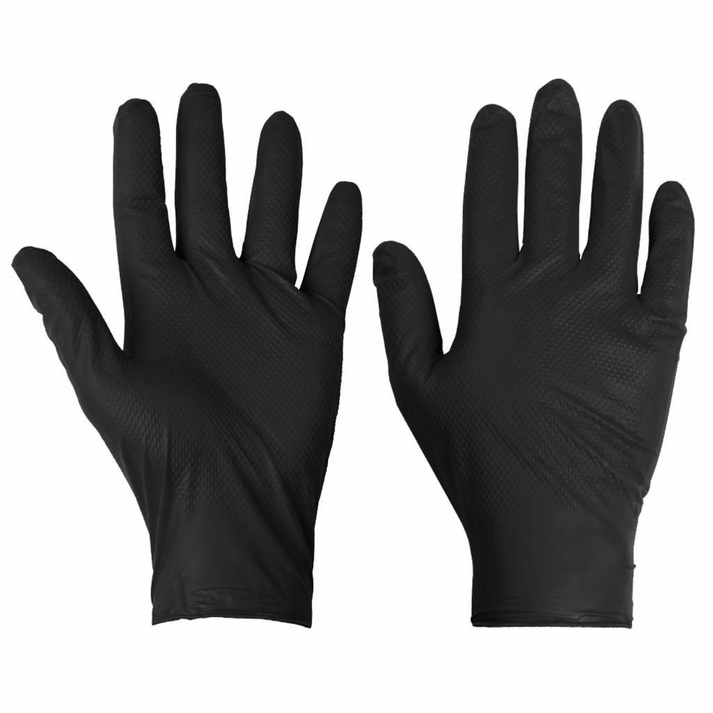 1277 Black Disposable Nitrile Diamond Grip Gloves
